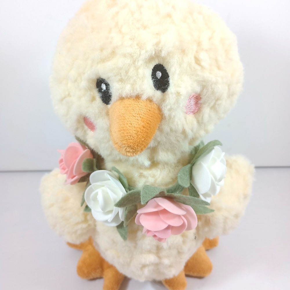 NWT Easter Egg Hunt Plush Chick 10" Yellow Floral Rose Crown Basket Stuffer